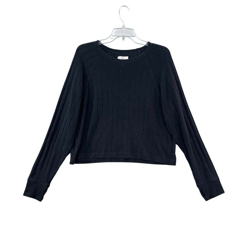 OFFLINE  Aerie Ribbed Top Womens Medium Black Long Sleeve Crop Raglan Yoga Loung